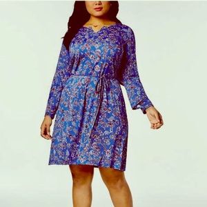 NY COLLECTION Blue Floral Split Neck Dress